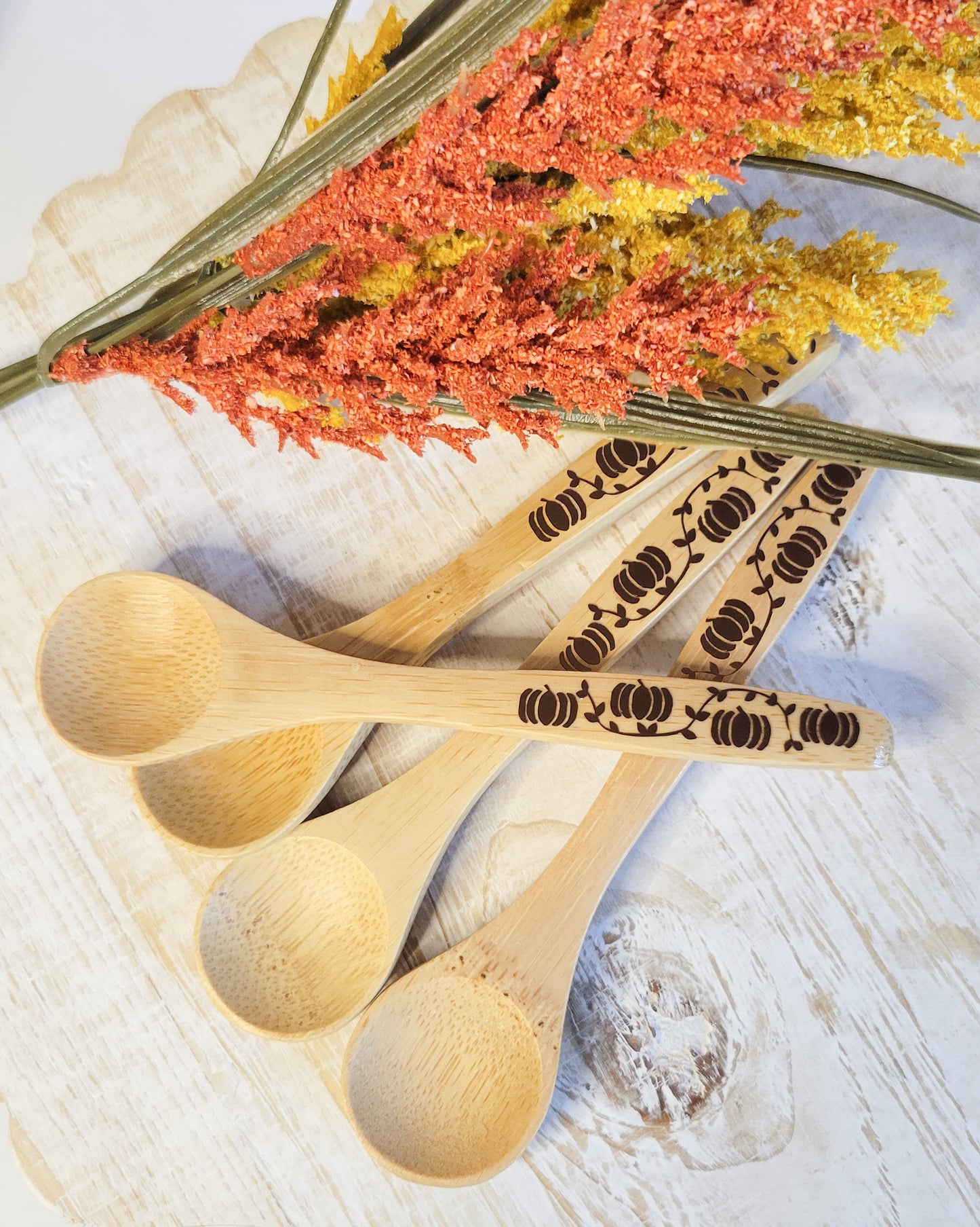 Wooden Bamboo Spoons - pumpkin design (brown)