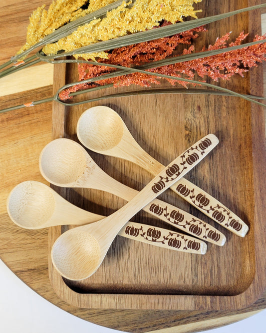 Wooden Bamboo Spoons - pumpkin design (brown)