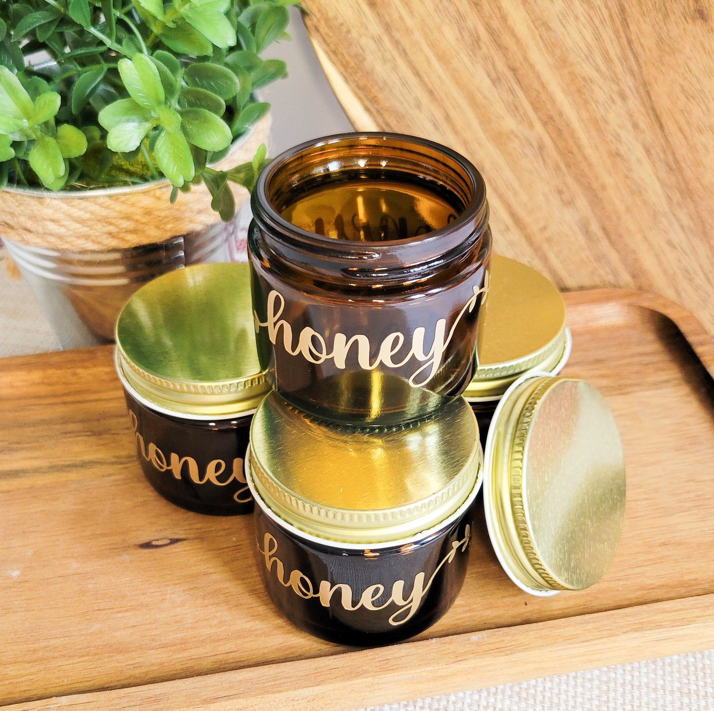 Amber Glass Honey Jars