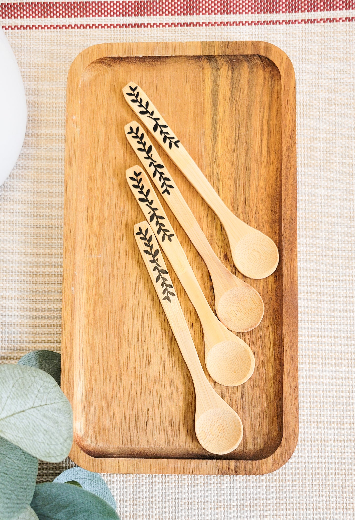 Wooden Bamboo Spoons - floral motif