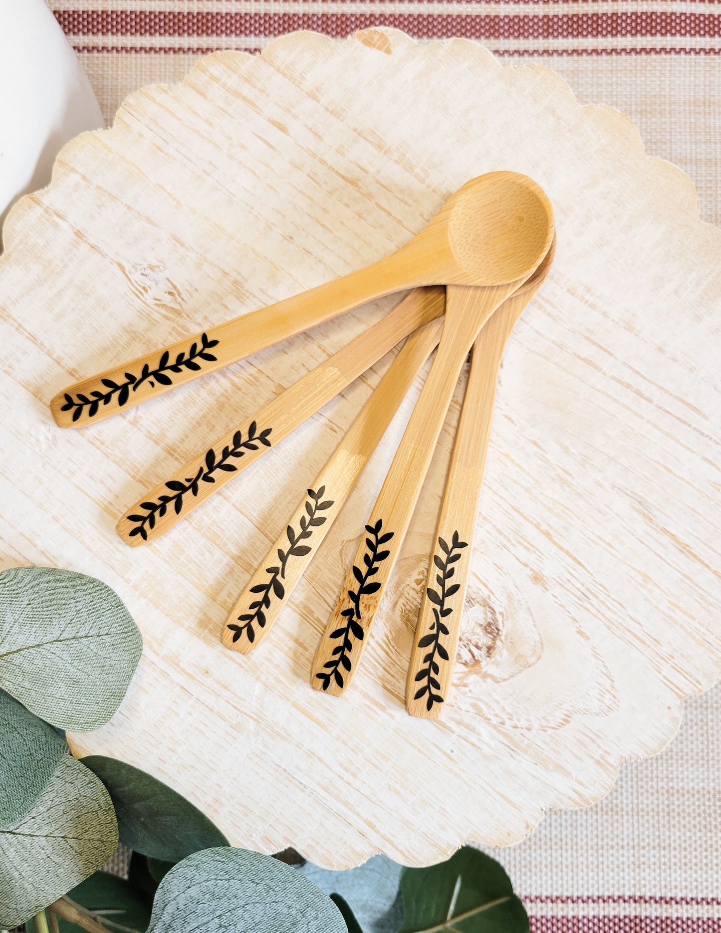 Wooden Bamboo Spoons - floral motif