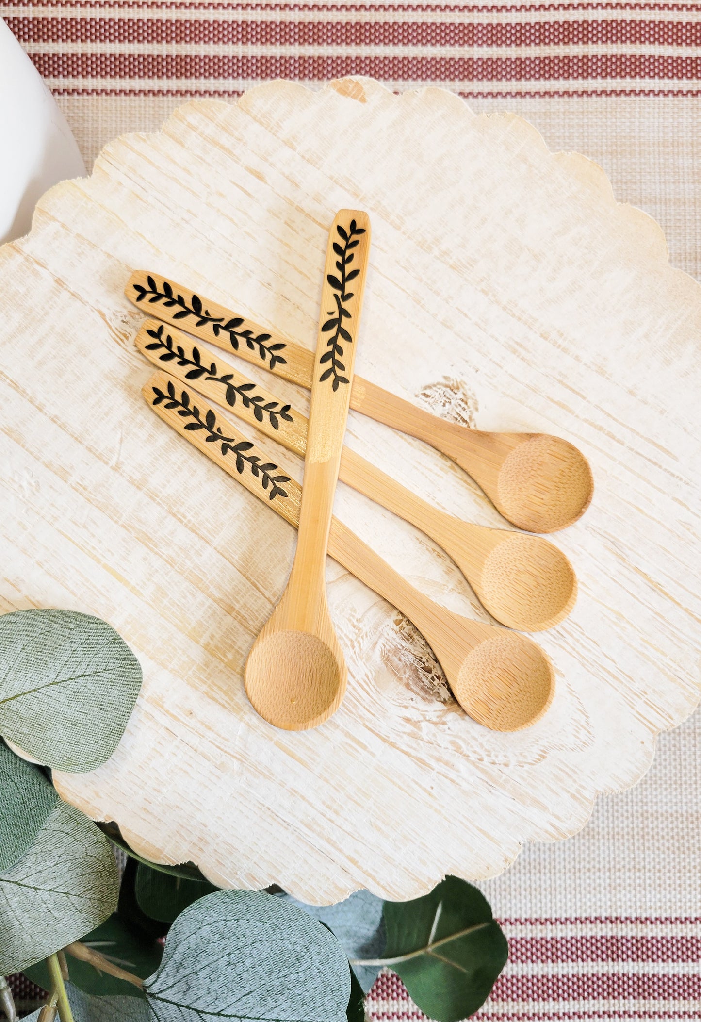 Wooden Bamboo Spoons - floral motif