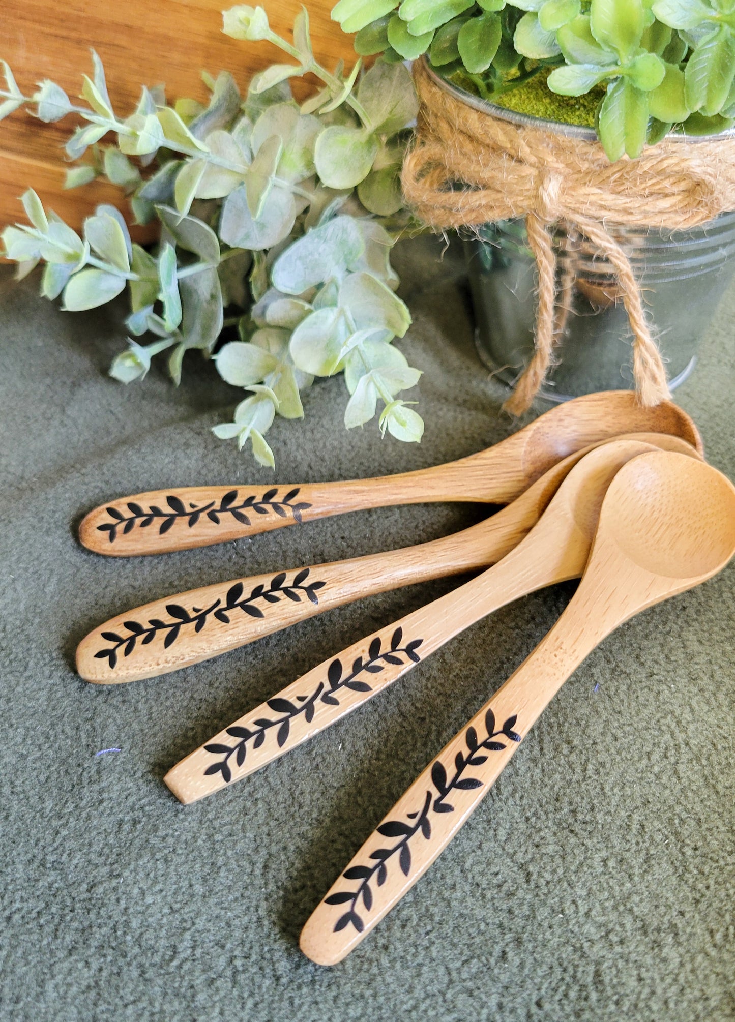 Wooden Bamboo Spoons - floral motif