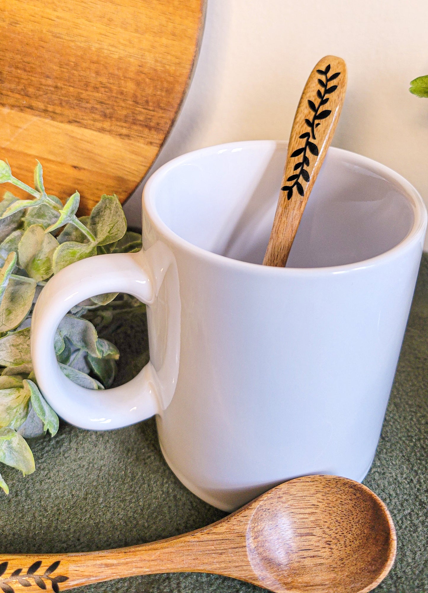 Wooden Bamboo Spoons - floral motif