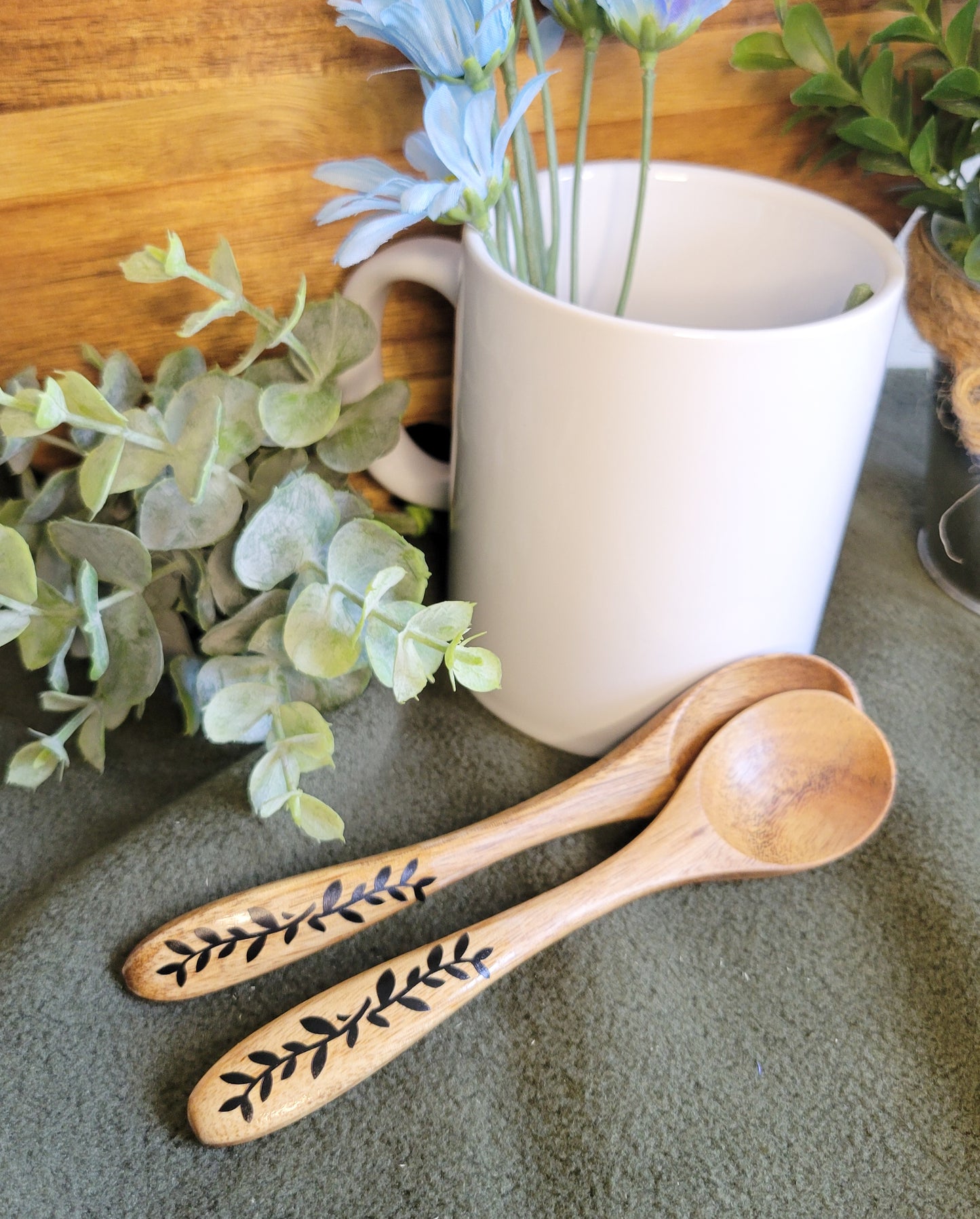 Wooden Bamboo Spoons - floral motif