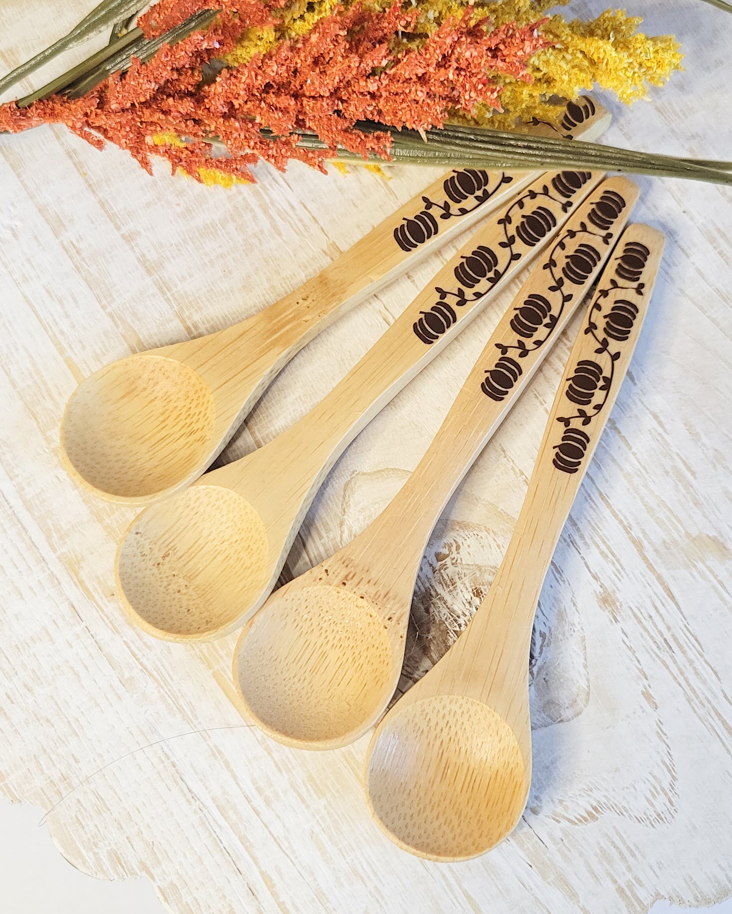 Wooden Bamboo Spoons - pumpkin design (brown)