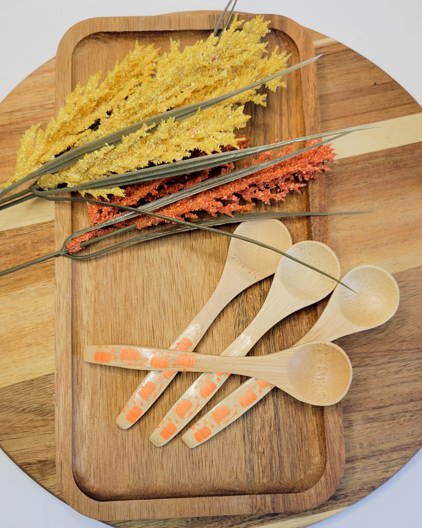 Wooden Bamboo Spoons - pumpkin design (orange)
