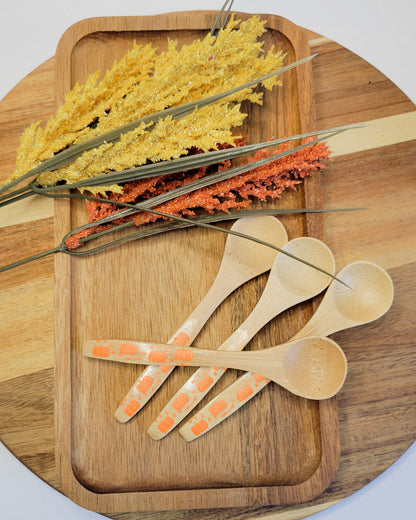 Wooden Bamboo Spoons - pumpkin design (orange)