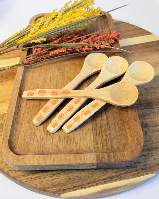 Wooden Bamboo Spoons - pumpkin design (orange)