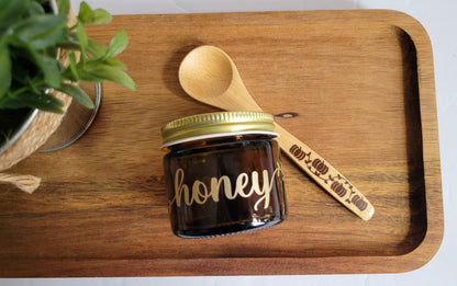 4 oz Amber Honey Jar + Autumn Pumpkin Bamboo Spoon Bundle