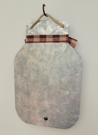 Tin Kitchen Sign Apron Hanger - Burgundy Gingham_Tan Lettering