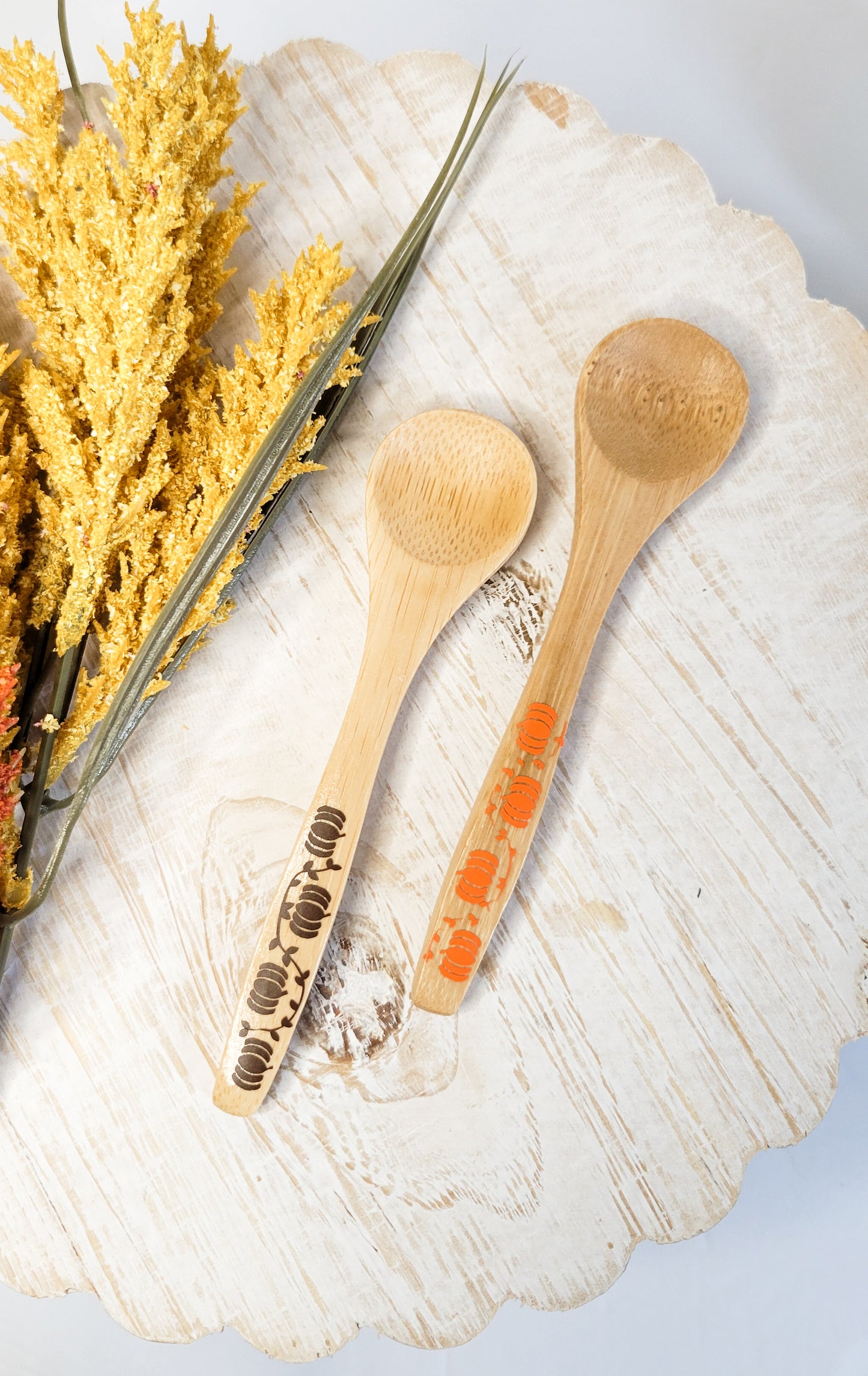 Wooden Bamboo Spoons - pumpkin design (brown)