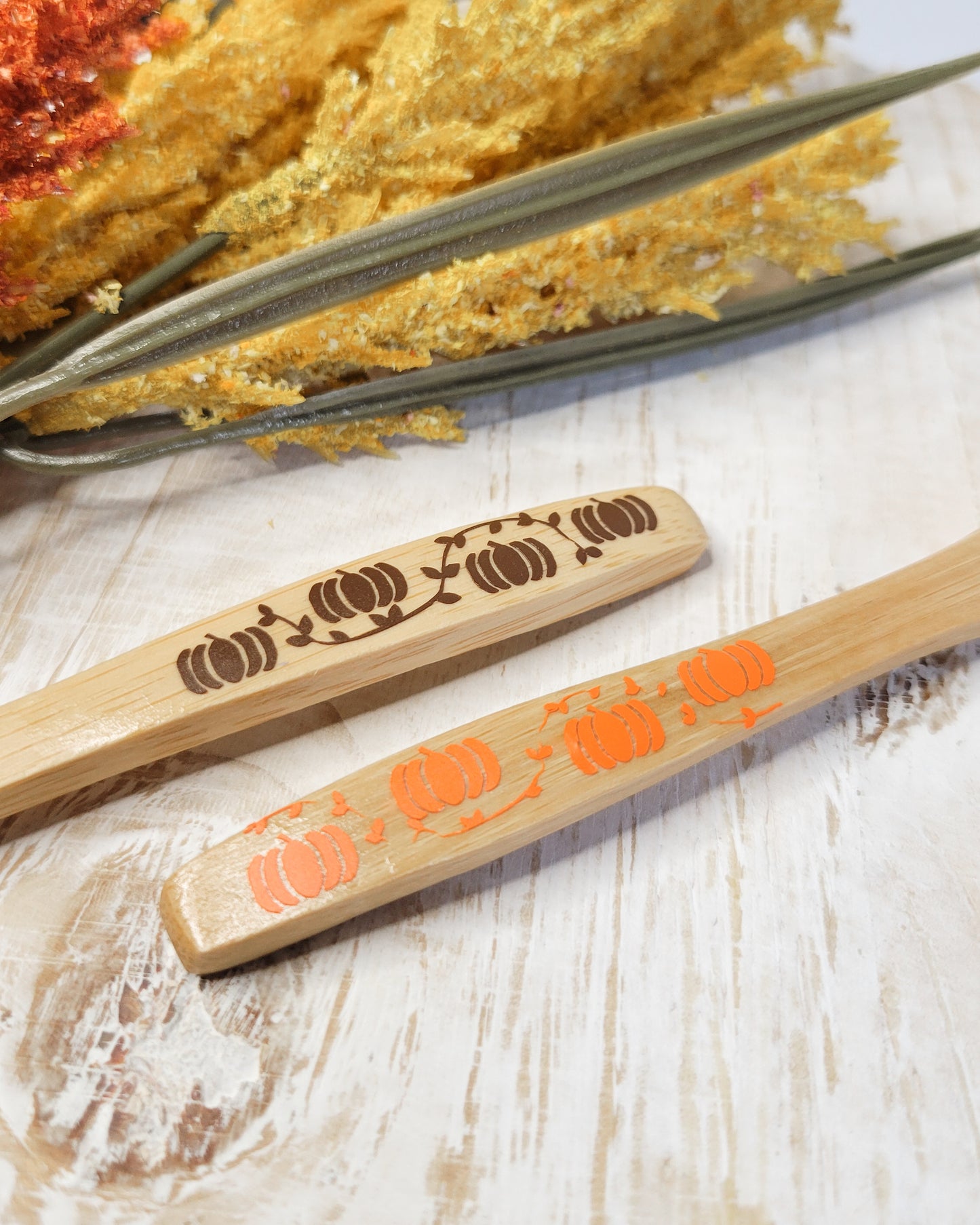 Wooden Bamboo Spoons - pumpkin design (brown)