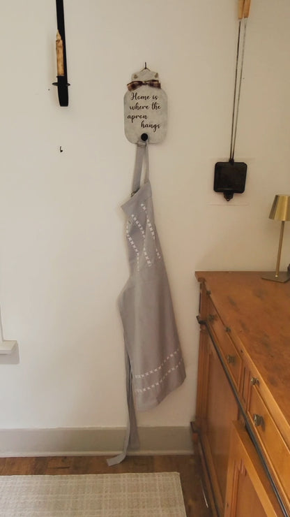 Tin Kitchen Sign Apron Hanger - Burgundy Gingham_Tan Lettering