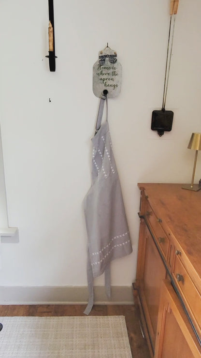 Tin Kitchen Sign Apron Hanger - Black and White Gingham_Green Lettering