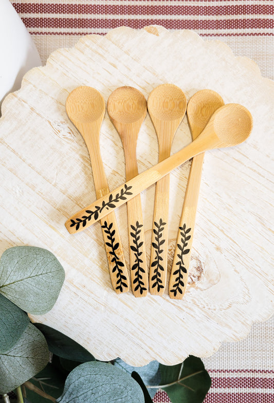 Wooden Bamboo Spoons - floral motif