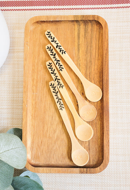 Wooden Bamboo Spoons - floral motif